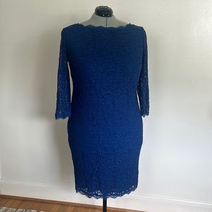 Plus Size 18W Women's Royal Blue Adrianna Papell Evening Midi Dress